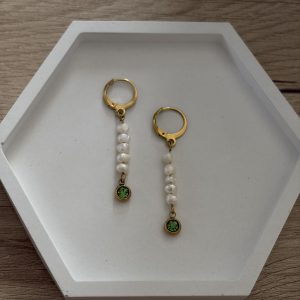 Κρεμαστά Σκουλαρίκια με Πέρλες και Πράσινο Ζιργκόν