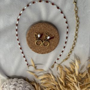Σετ Κόκκινο-Λευκό Κολιέ, Βραχιόλι και Σκουλαρίκια